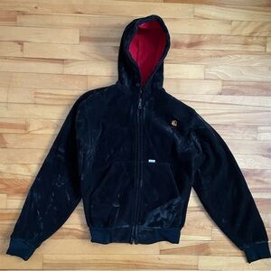 Vintage Carthartt Velour Zip Up Hoodie Black and Red Lining